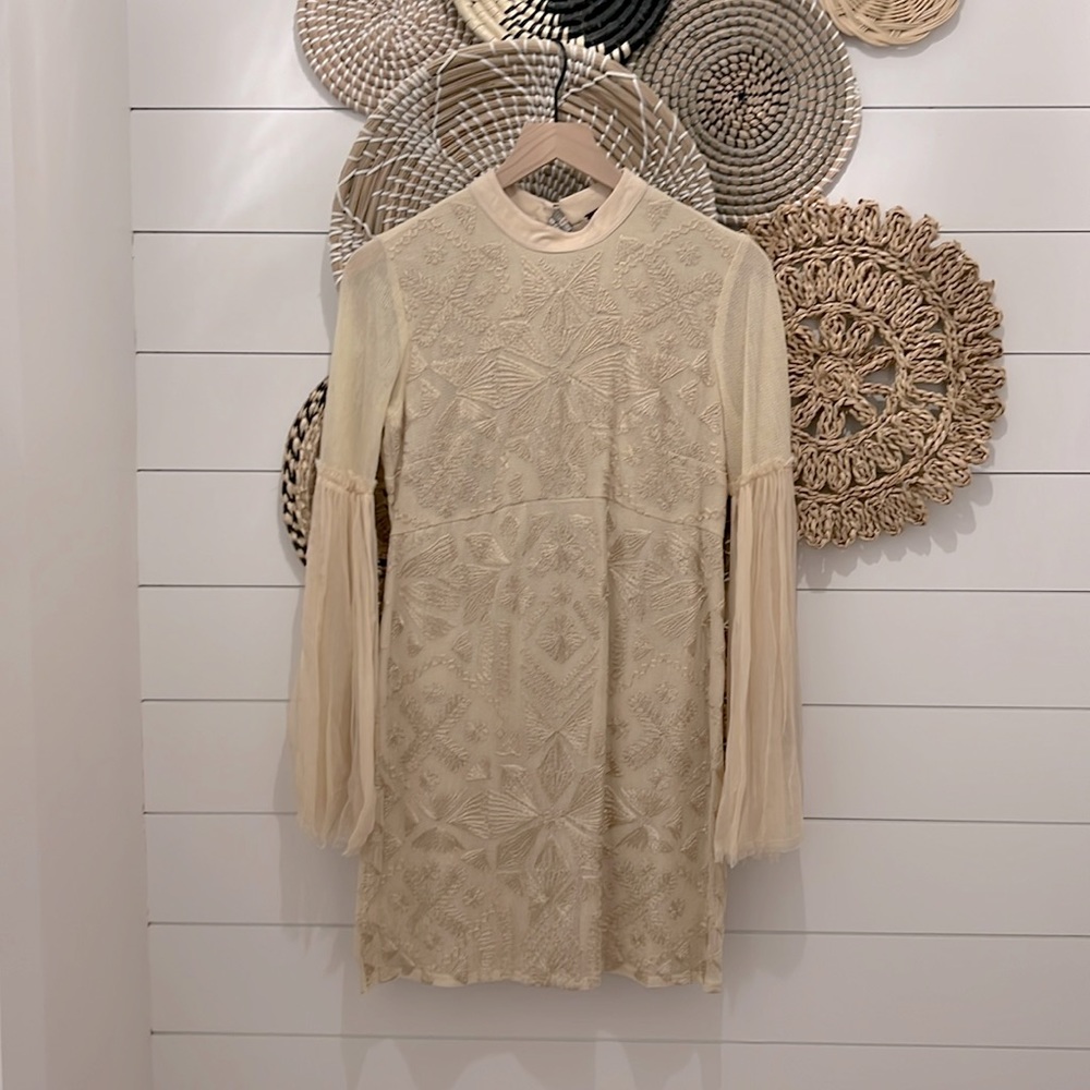 NWT Free People Cleo Mini Dress Tea cream SZ 4.